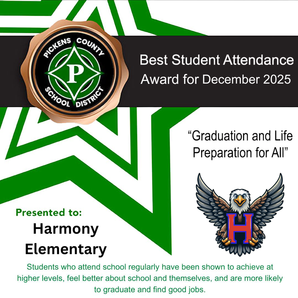 Best Student Attendance Award for December 2025 - Harmony Elementary.