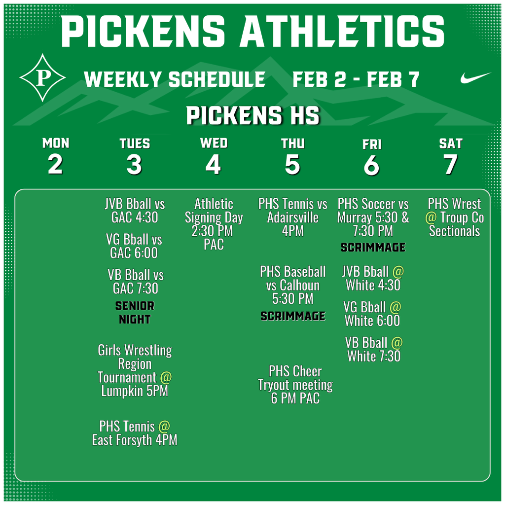 PHS Athletic Schedule