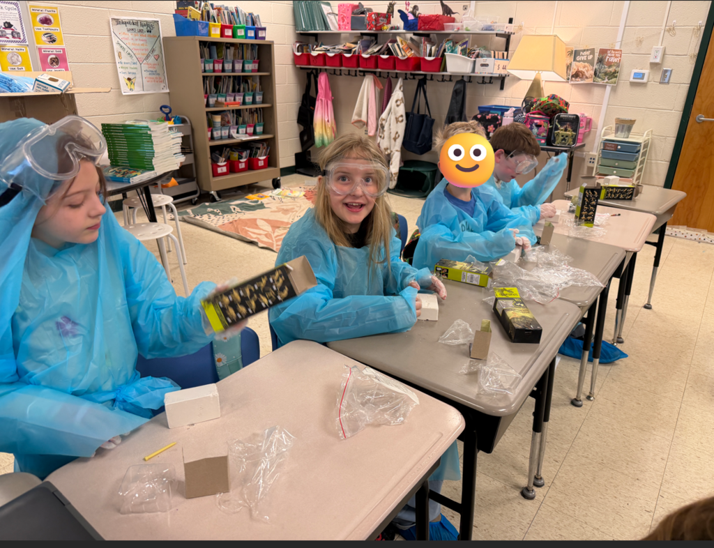 Paleontologists! Mrs. Gilleland's class excavated fossils today!