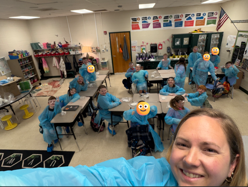 Paleontologists! Mrs. Gilleland's class excavated fossils today!