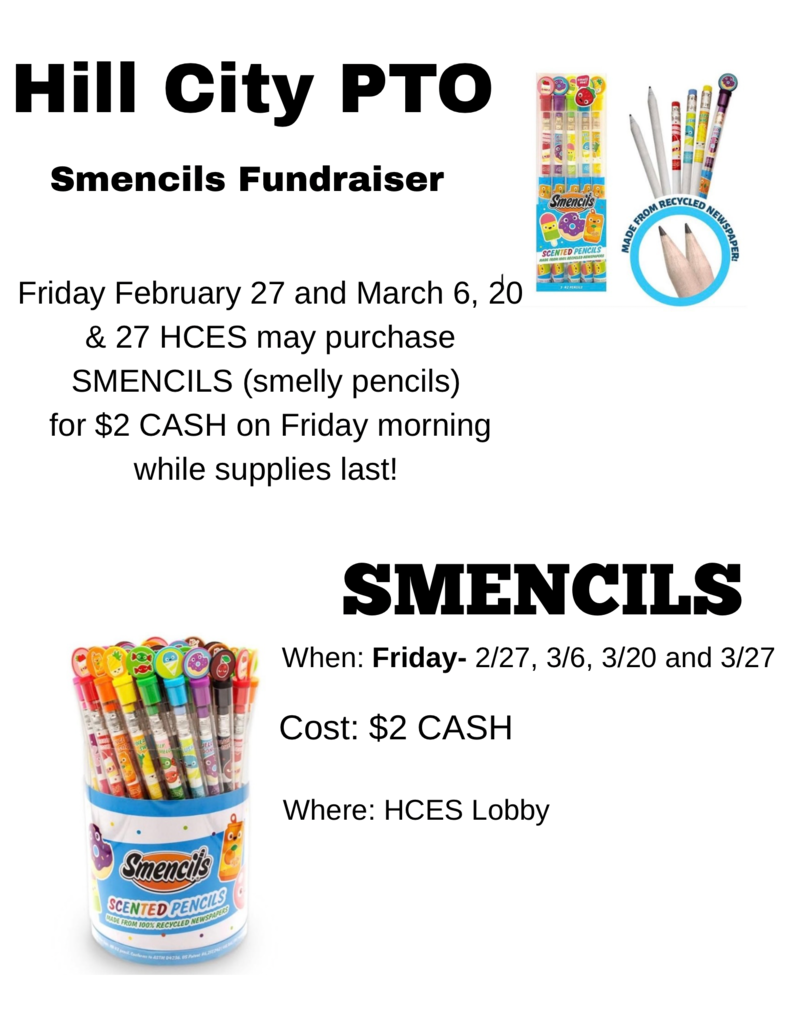 Smencils for sale 2/27 and every Friday in March for $2.