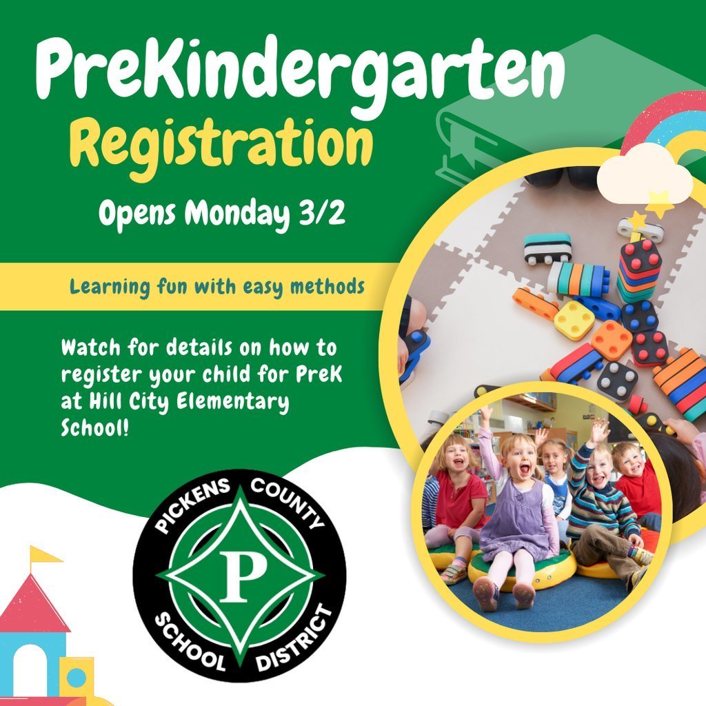 PreK registration at Hill City Elementary School opens on Monday, March 2nd!