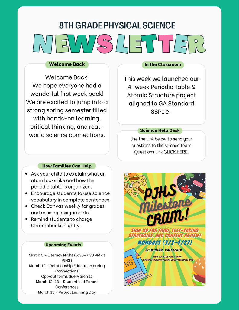 8th grade science newsletter