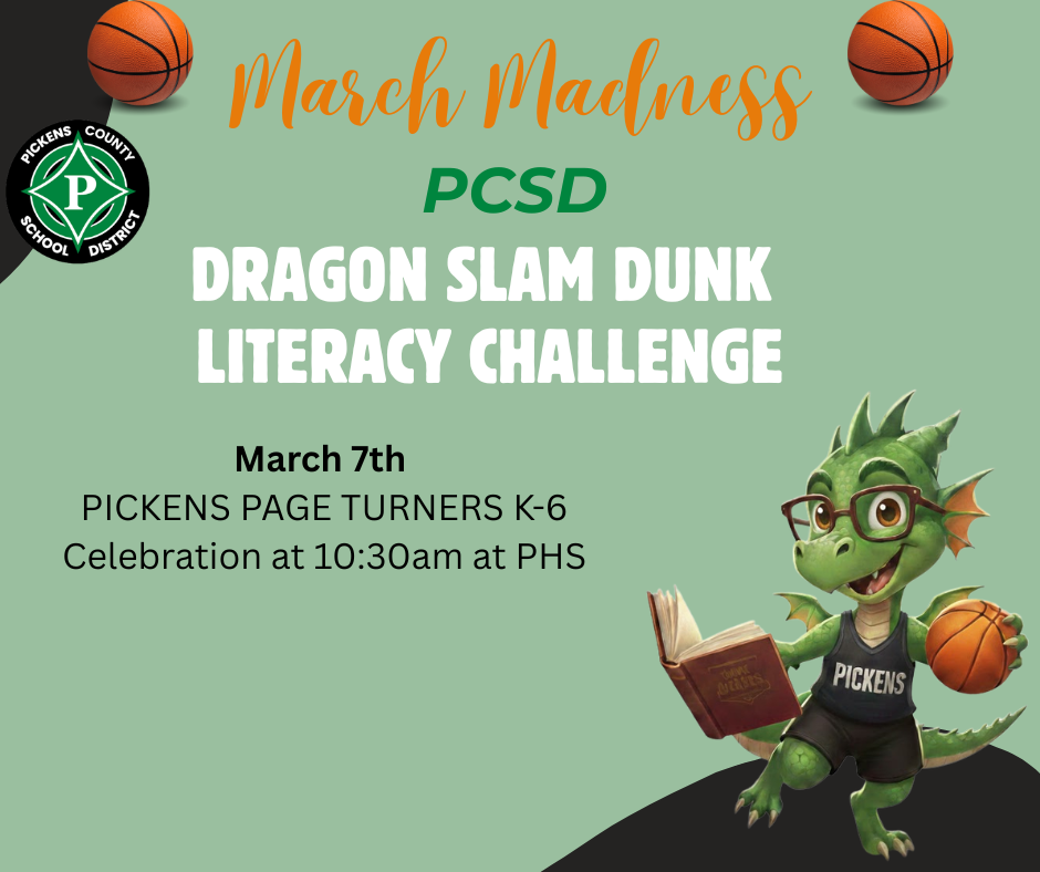 Saturday, March 7th: PICKENS PAGE TURNERS K-6 Celebration at 10:30am at PHS.