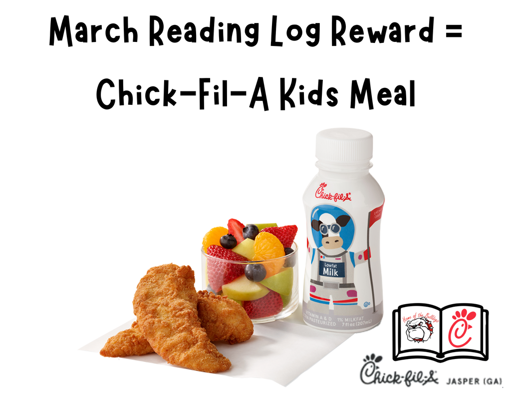 March Reading log reward equals chick-fil-a Kids meal 