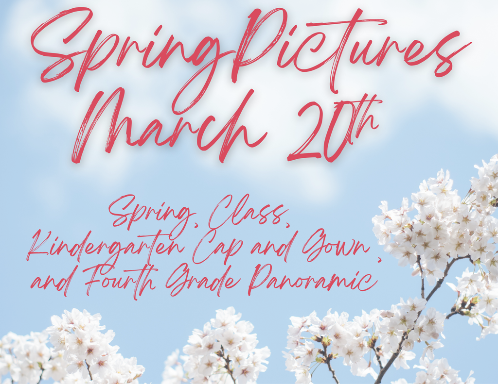 SPRING PICTURES SPRING, CLASS, KINDERGARTEN CAP AND GOWN, AND FOURTH GRADE PANORAMIC