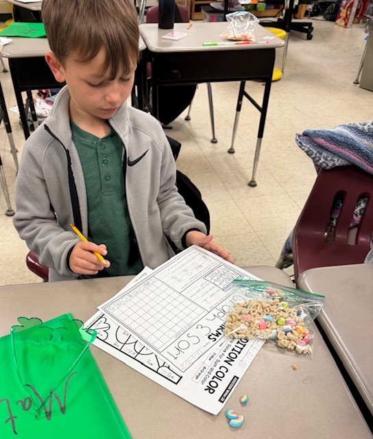 Lucky Math! 🍀 Mrs. Sultan's first-grade math students graphed Lucky Charms today! What a smart and tasty way to learn about graphing!