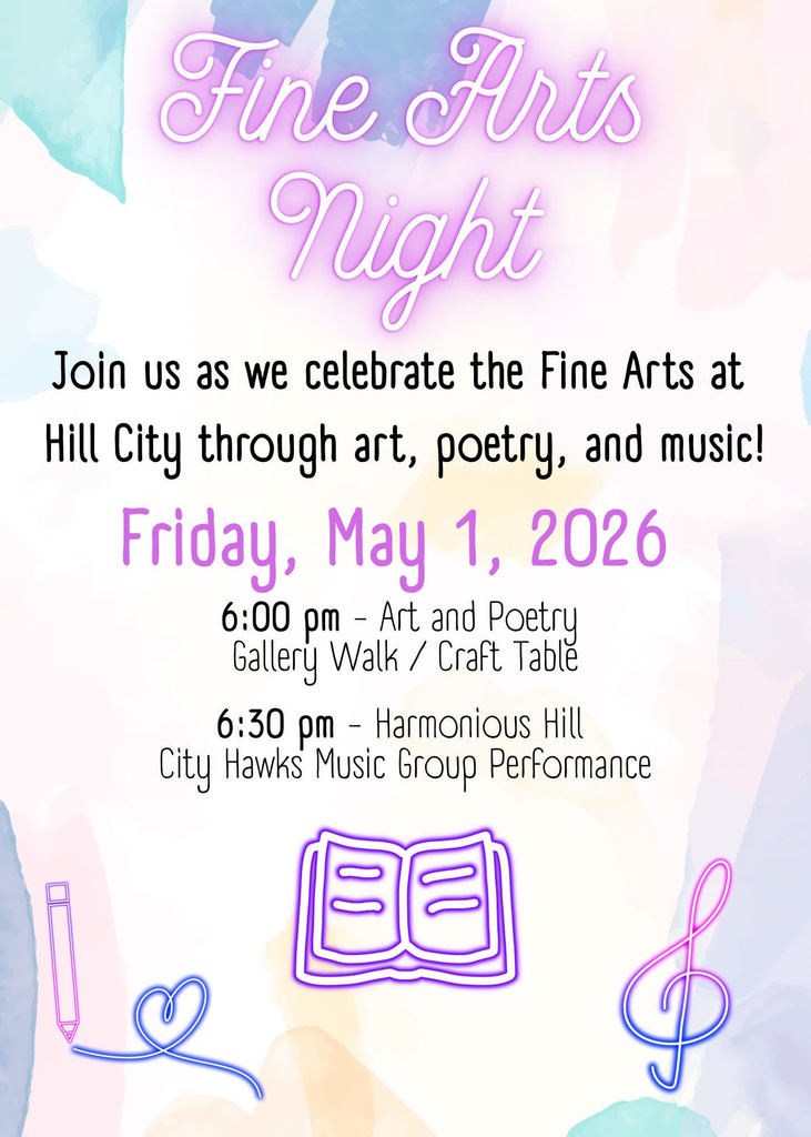 Join us for Fine Arts Night on Friday, May 1st, at 6:00 pm.