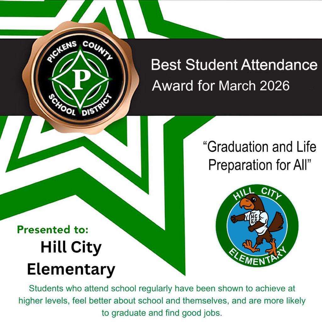 Congratulations to Hill City Elementary for having the best student attendance for the month of March!