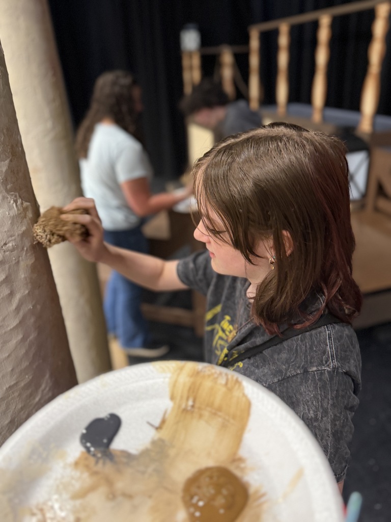 Students working on columns
