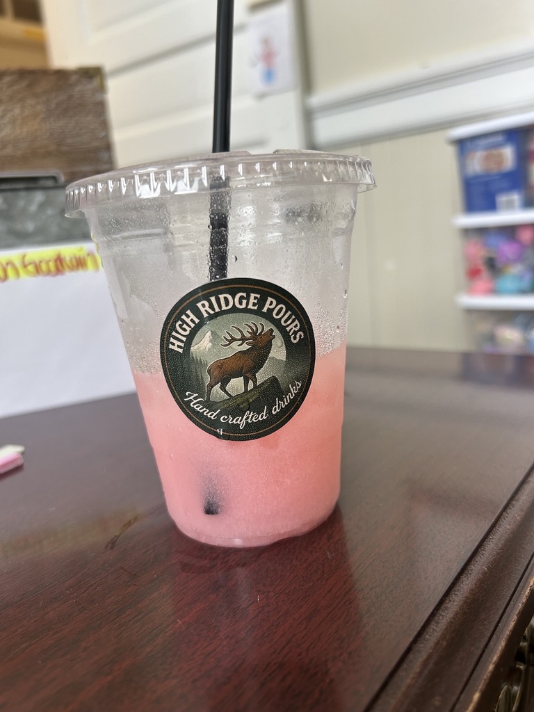 Clear cup, pink liquid, High Ridge Pours Sticker Hand Crafted Drinks