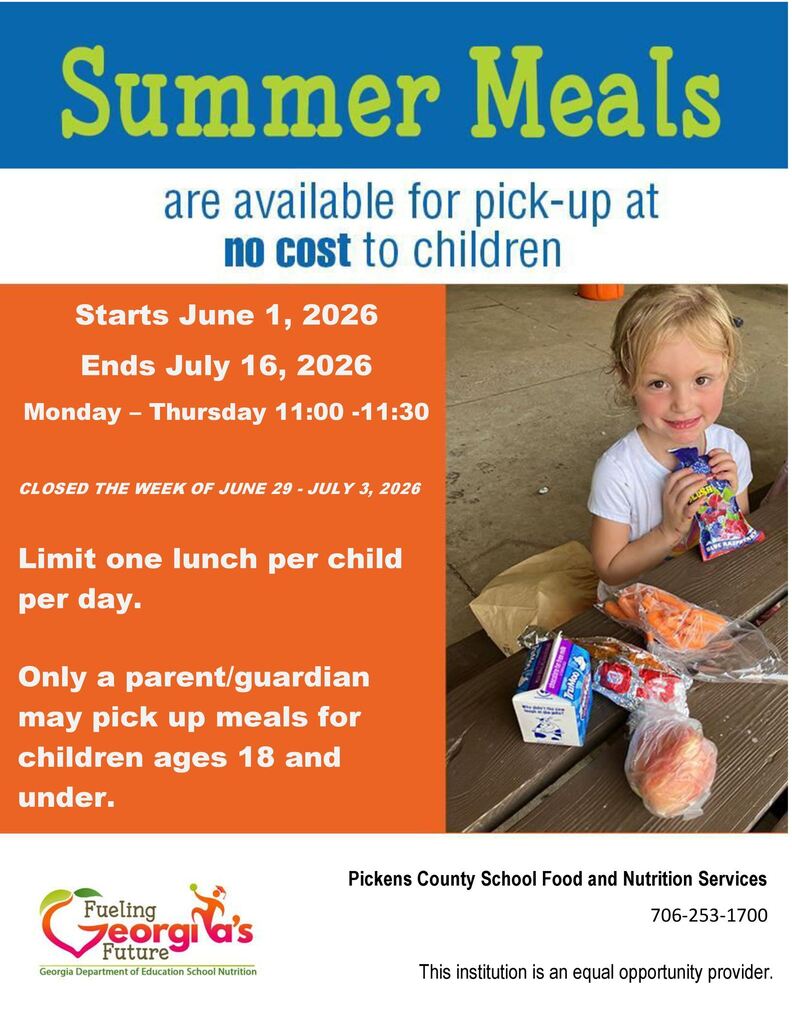 Summer Meals Announcement: June 1-July 16 11:00 am to 11:30 am at PHS