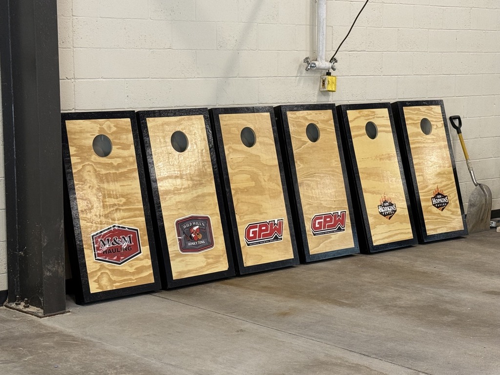 All student created cornhole boards