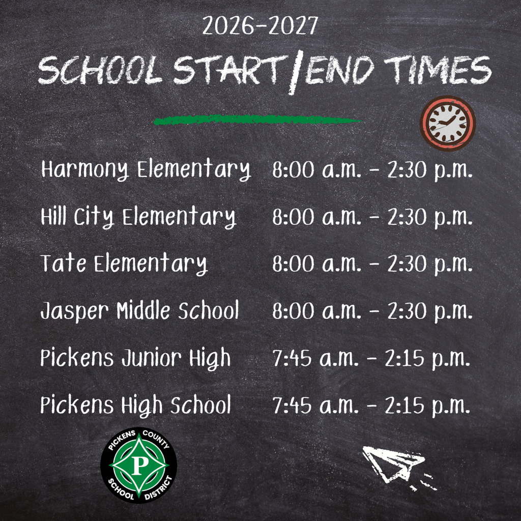 School Start/End Time:  Harmony 8:00-2:30, Hill City 8:00-2:30; Tate 8:00-2:30; JMS 8:00-2:30; PJHS 7:45-2:15; PHS 7:45-2:15