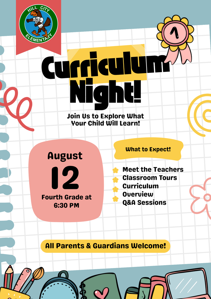 Fourth Grade Curriculum Night is tonight at 6:30 p.m. Purpose: Meet the teachers, tour classrooms, curriculum overview, and Q&A.
