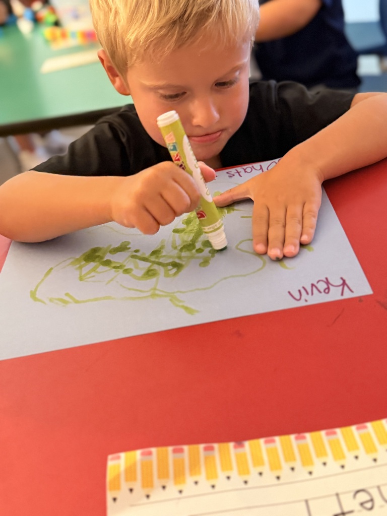 Mrs. Allen's PreK students drew their own ocean while learning about oceans.