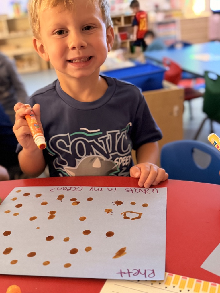 Mrs. Allen's PreK students drew their own ocean while learning about oceans.