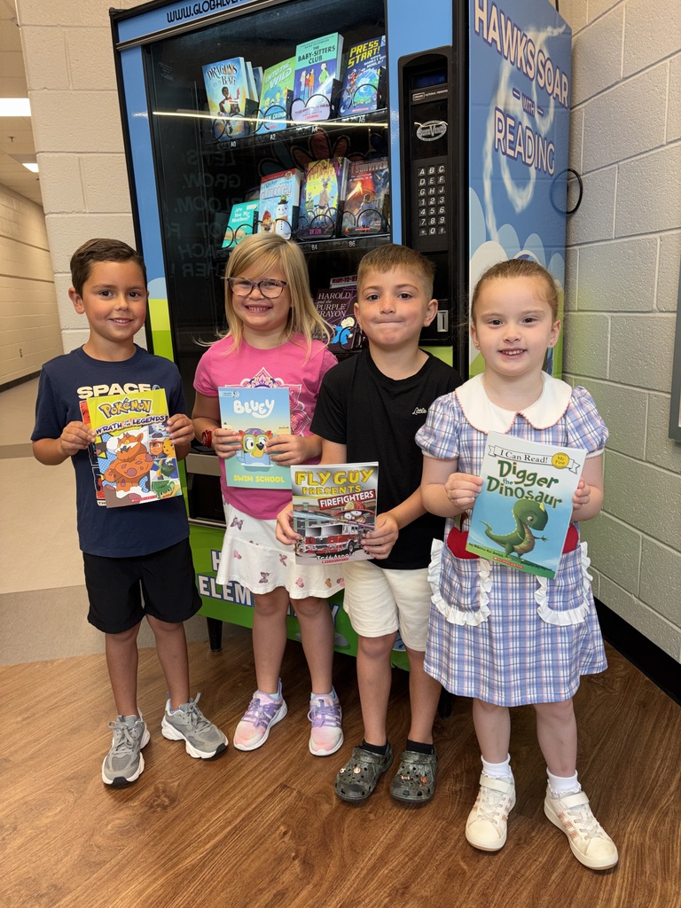 Noah, Sierra, Slade, and Sutton earned a trip to the Book Vending Machine for mastering their uppercase and lowercase letters, letter sounds, and numbers 0–20.