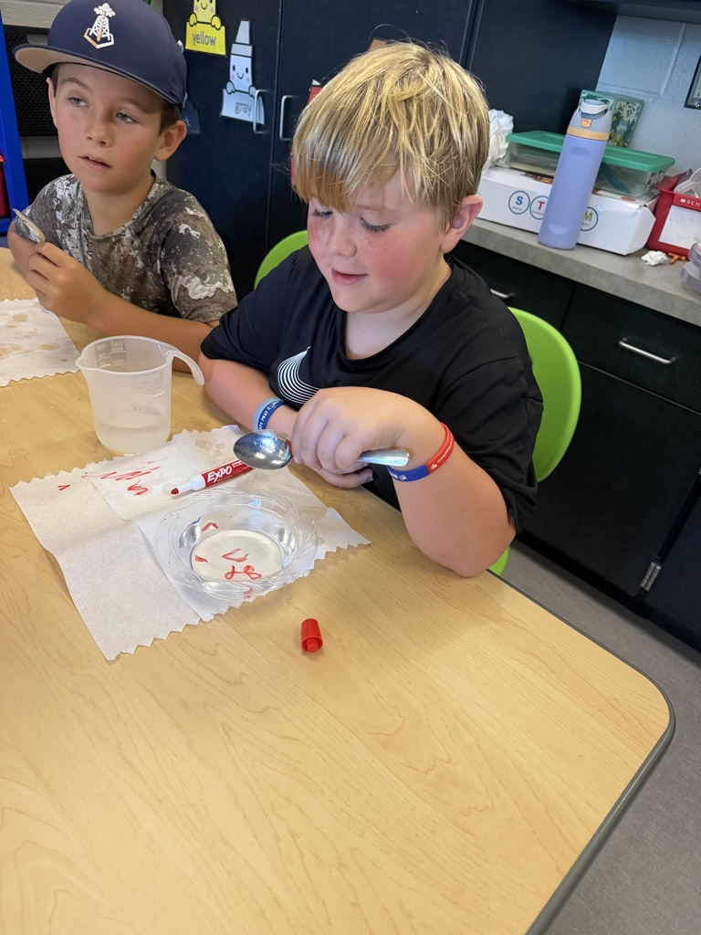 Third- and fourth-graders explored buoyancy, insolubility, and density with Mrs. Allison while discovering the science behind floating letters.