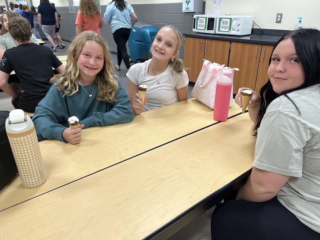 Girls enjoying ice cream at lunch