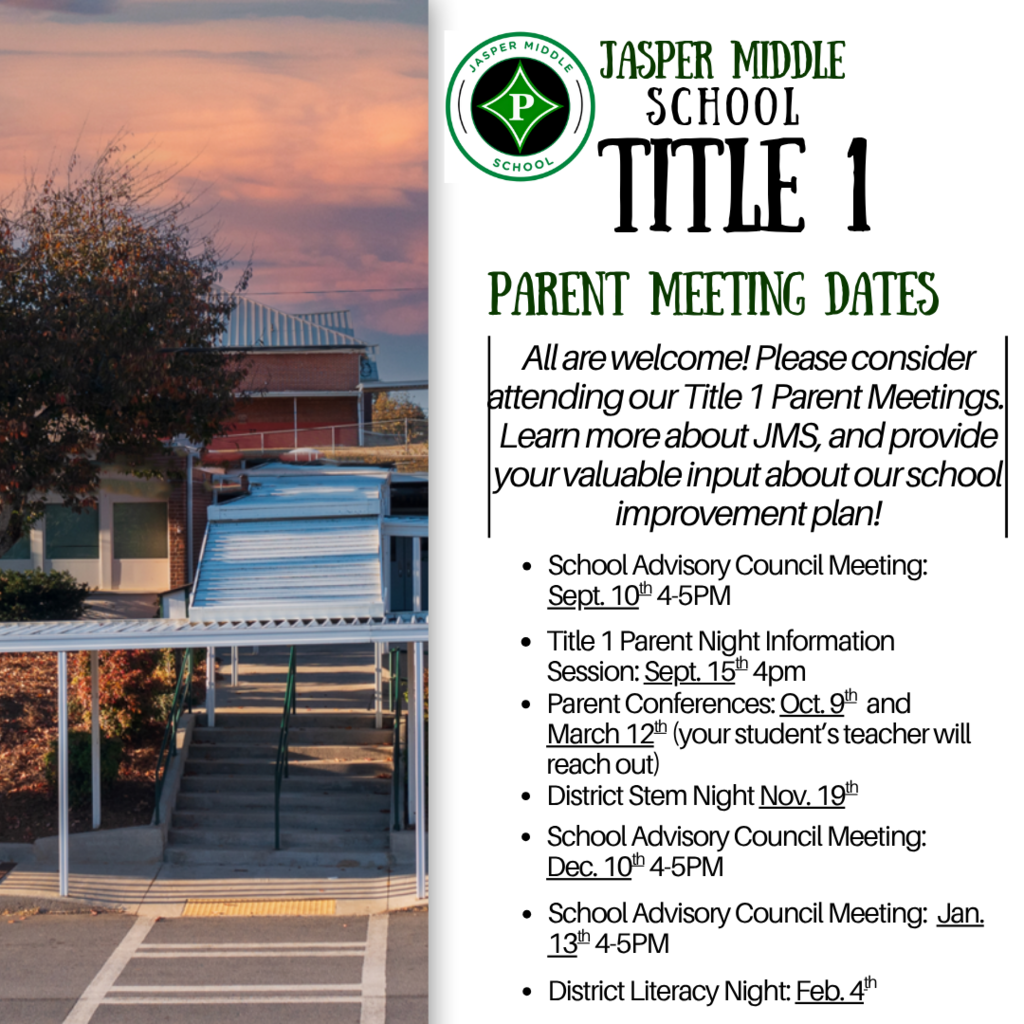 JMS School Advisory Council on Sept. 10 from 4 to 5 pm.