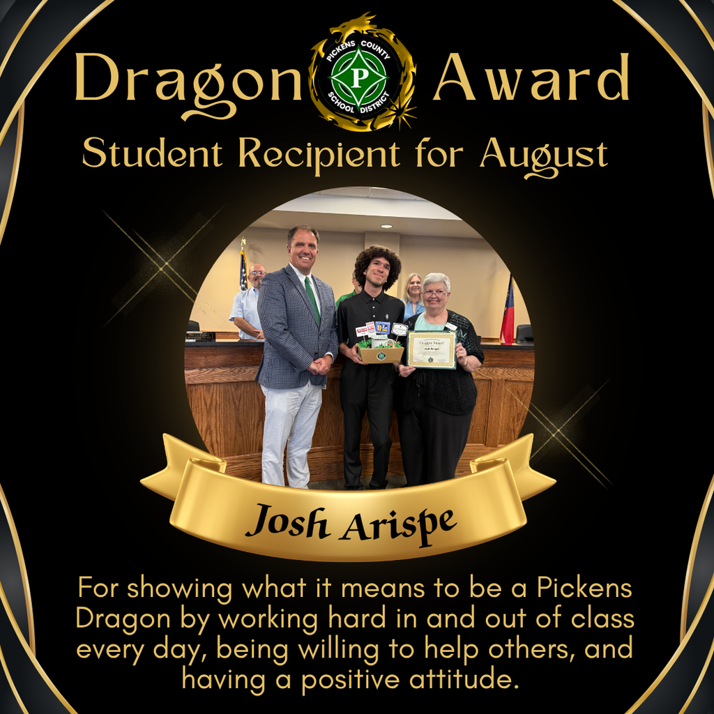 Student Dragon Award winner for August Josh Arispe