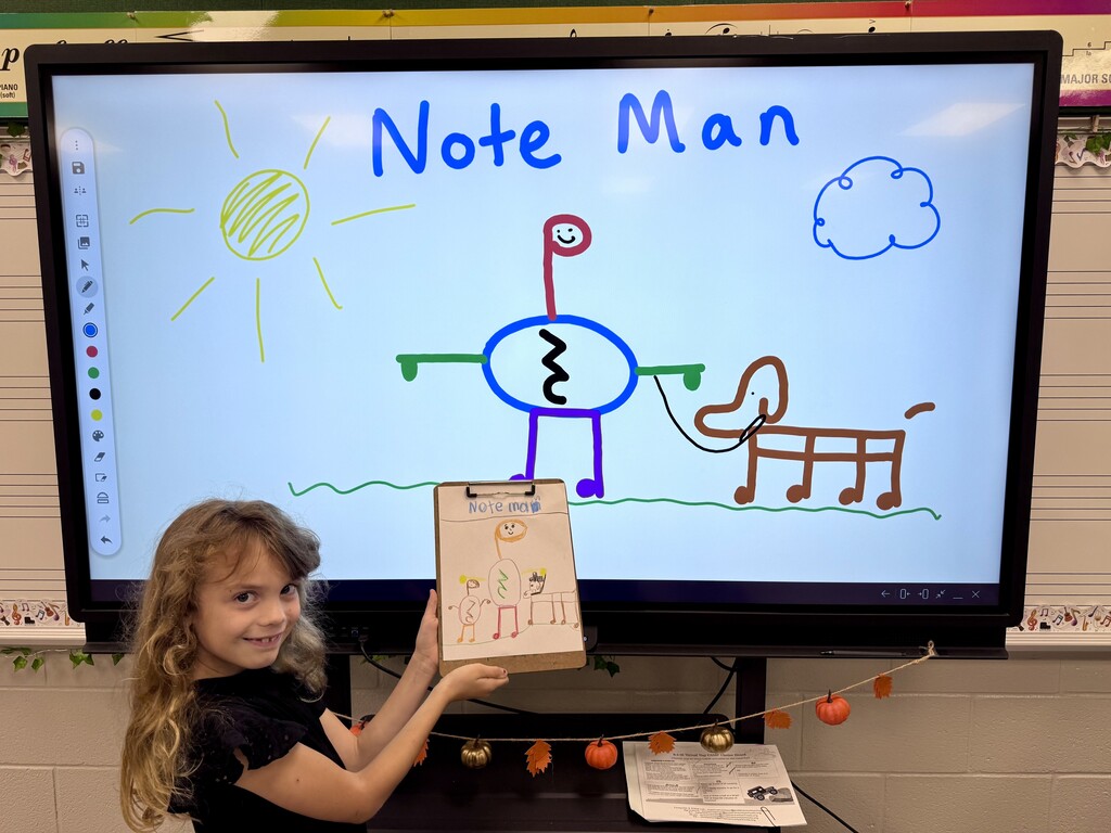 Second graders are also learning a new note: the sixteenth note. This is Note Man’s dog! Here is Olivia’s version of Note Man! 