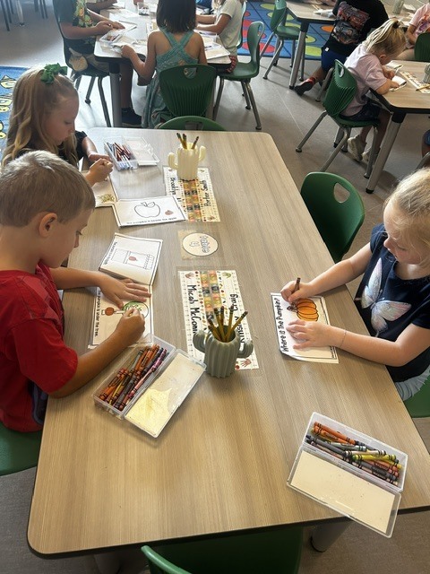 Mrs. Roper and Ms. Jenkins’ classes practiced positional words with a hands-on pumpkin sticker activity. Students showed what they knew by placing their pumpkins in the correct positions!