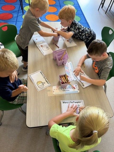 Mrs. Roper and Ms. Jenkins’ classes practiced positional words with a hands-on pumpkin sticker activity. Students showed what they knew by placing their pumpkins in the correct positions!