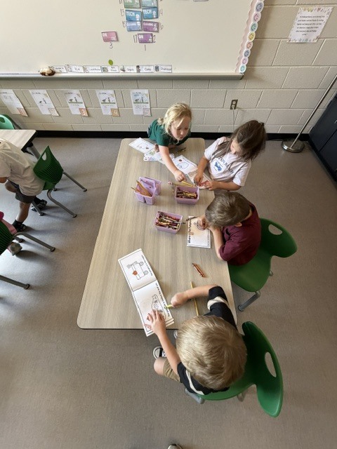Mrs. Roper and Ms. Jenkins’ classes practiced positional words with a hands-on pumpkin sticker activity. Students showed what they knew by placing their pumpkins in the correct positions!