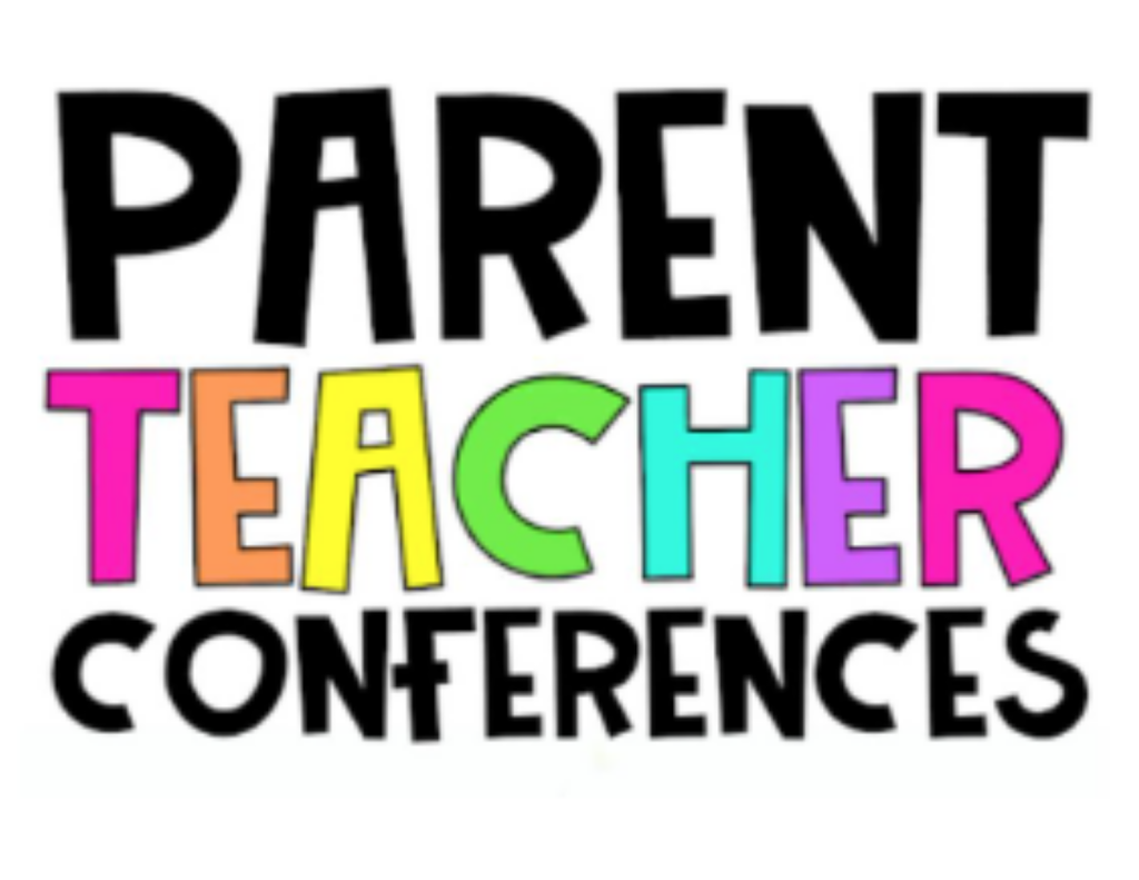 Bold colorful text logo reading “PARENT TEACHER CONFERENCES,” with “PARENT” and “CONFERENCES” in black and “TEACHER” in bright rainbow colors on a white background.