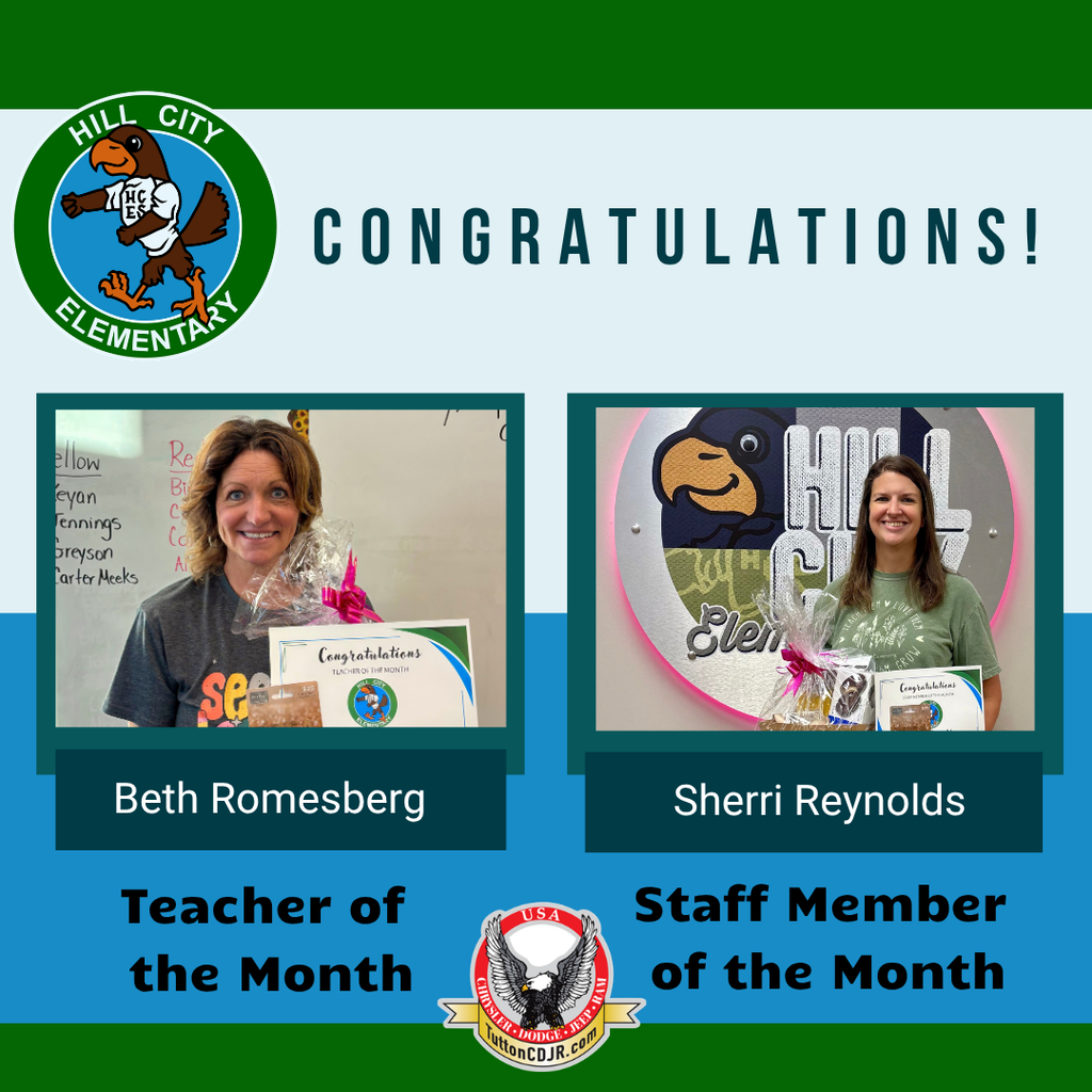 Congratulations to Beth Romesberg, our Teacher of the Month, and Sherri Reynolds, our Staff Member of the Month! 