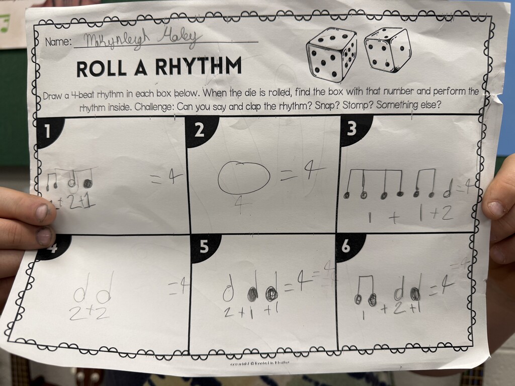  Jenny Richards Attachments 1:04 PM (2 hours ago) to me  Math + Music = Rhythms! Students in 2nd-4th Grades are connecting music to math by creating four-beat rhythms and adding note values.
