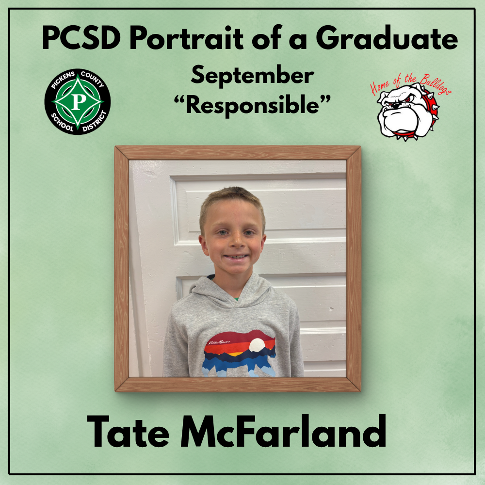 PCSD Portrait of a Graduate September "Responsible" Tate McFarland