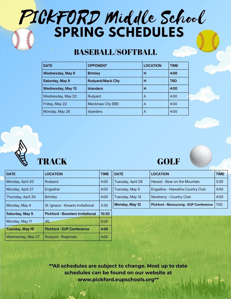 Spring sports schedules