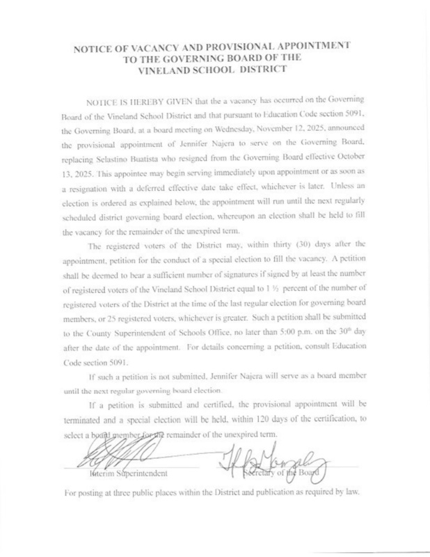 notice of vacancy