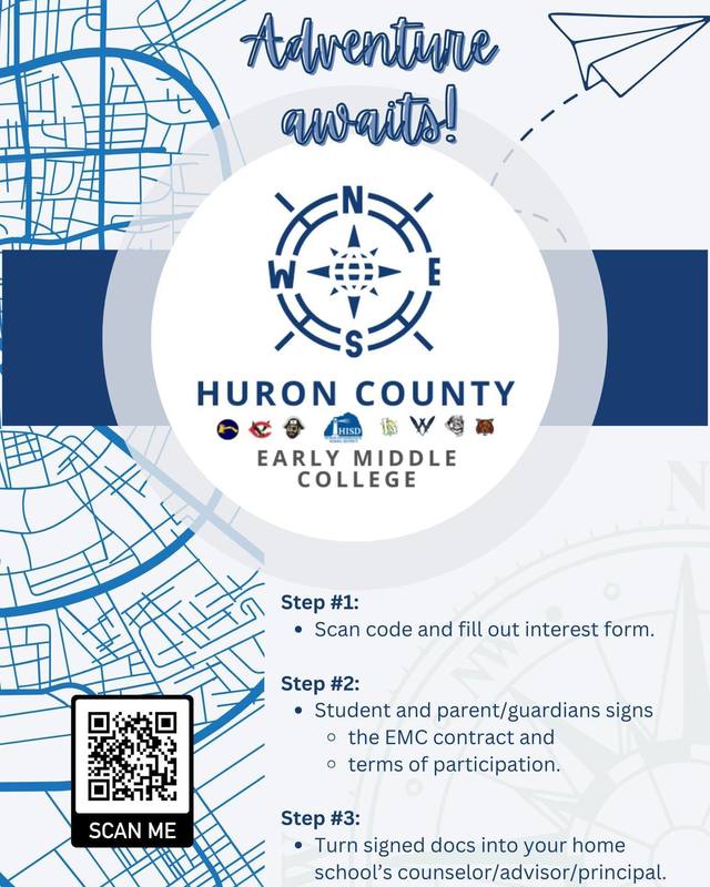 huron county early middle college application instructions and qr code