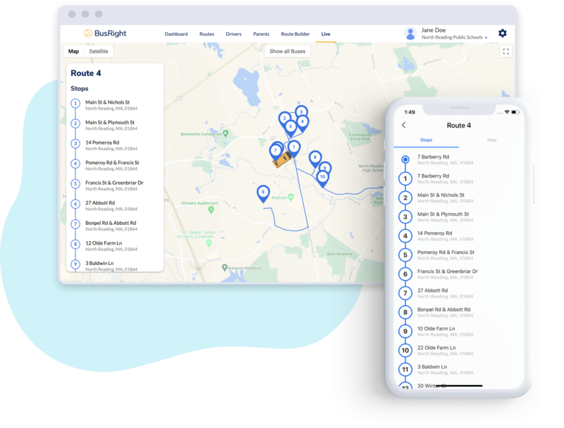 Road map with bus stop plotting points