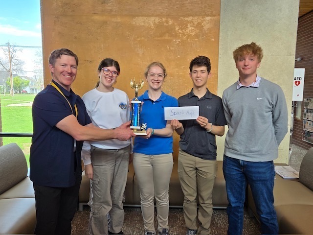 Second place, l-r:  AD Scott Curry, Emaline Janda, Bethany Jurchen, Alex Pliefke, Izayah Lavicky