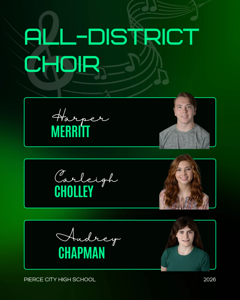 graphic with pictures of the 3 students chosen for all-district honor choir