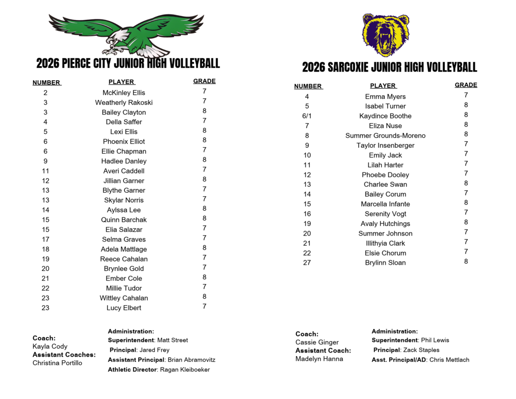 junior high volleyball rosters