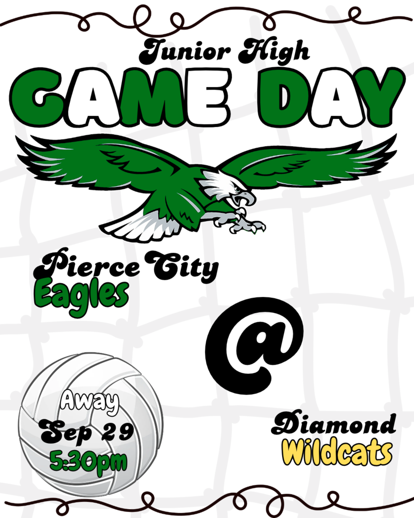game day graphic with green flying eagle and a volleyball