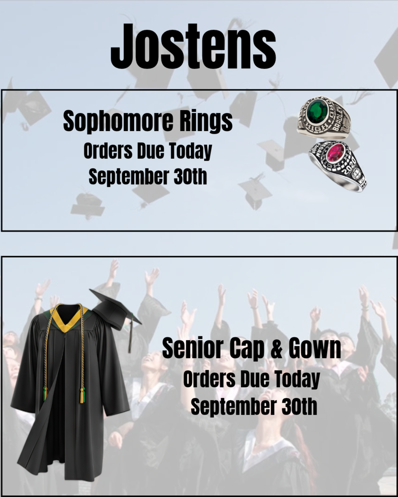 graphic of class rings and graduation cap and gown