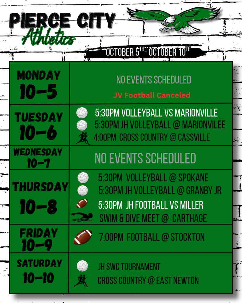 week of october 5th athletic events list