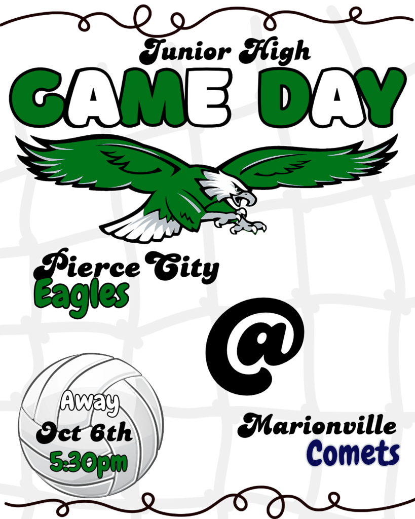 game day graphic with green flying eagle and volleyball