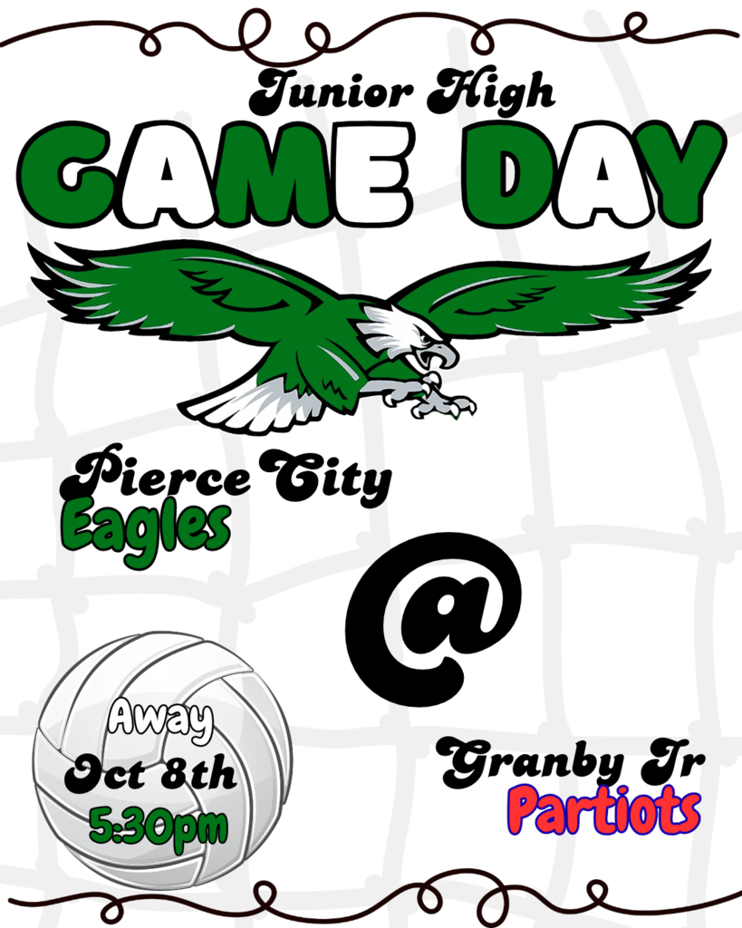 game day graphic with green flying eagle and a volleyball