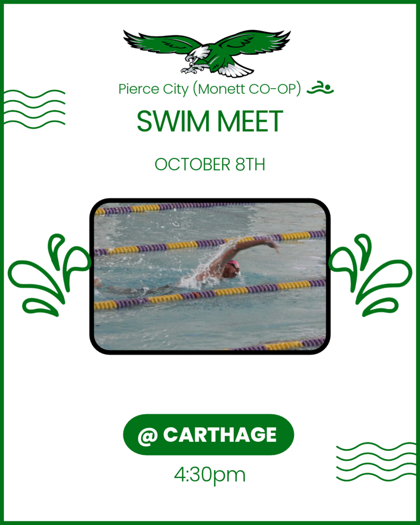 swim graphic with green flying eagle and picture of a boy swimming