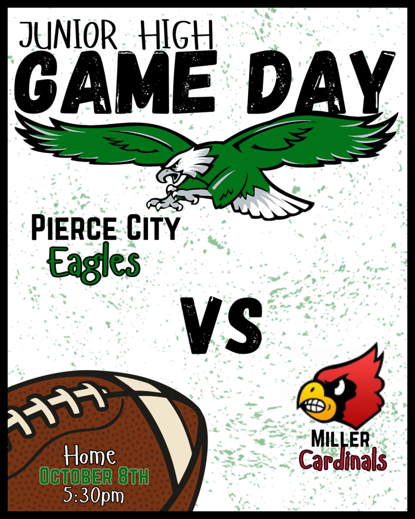 game day graphic with green flying eagle, football, and cardinal head
