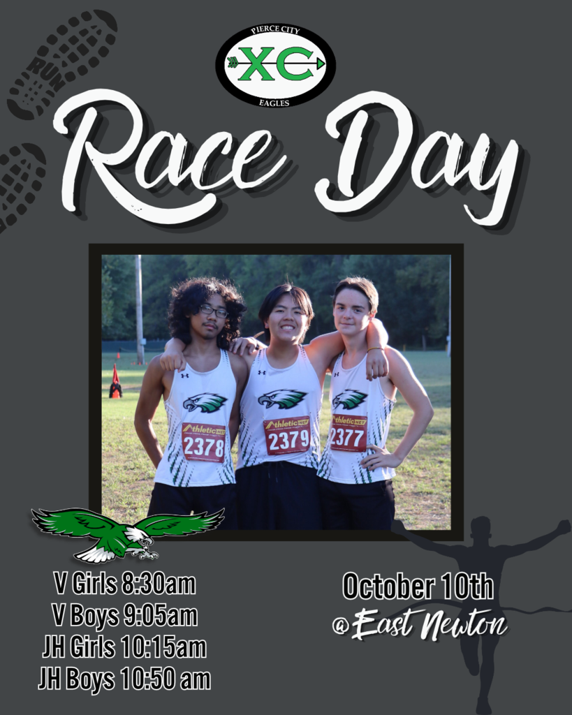 race day graphic with picture of 3 cross country boy runners
