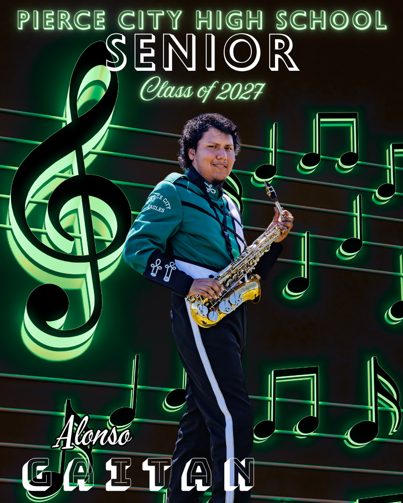 male band member with saxophone with music scales in background